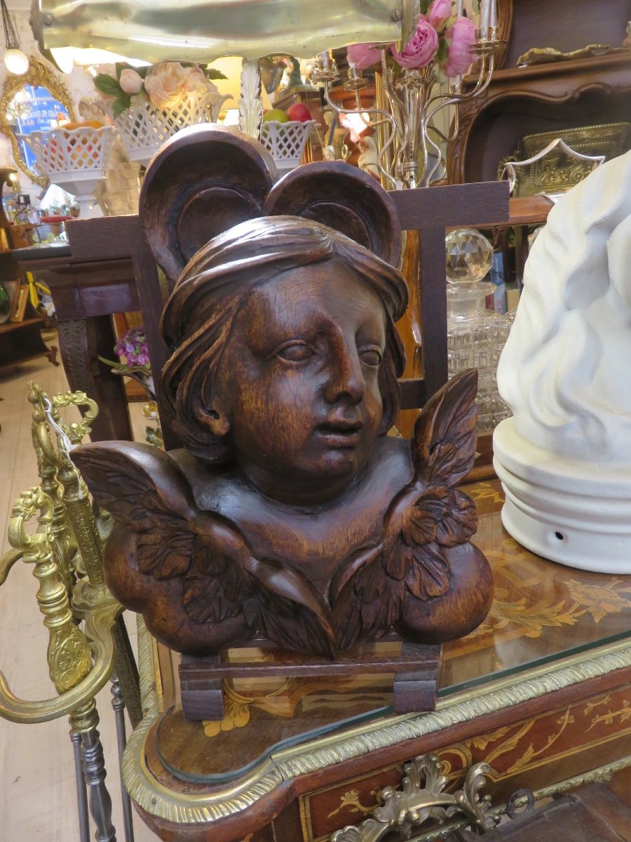 20th Century Carved Wooden Angel Head-photo-5