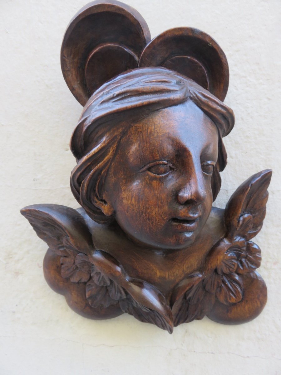 20th Century Carved Wooden Angel Head