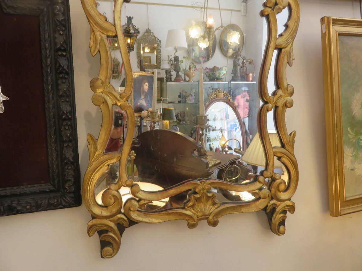 Miroir à parecloses en bois sculpté et doré  ,  (Hauteur 85 cm )  XIX ème-photo-5