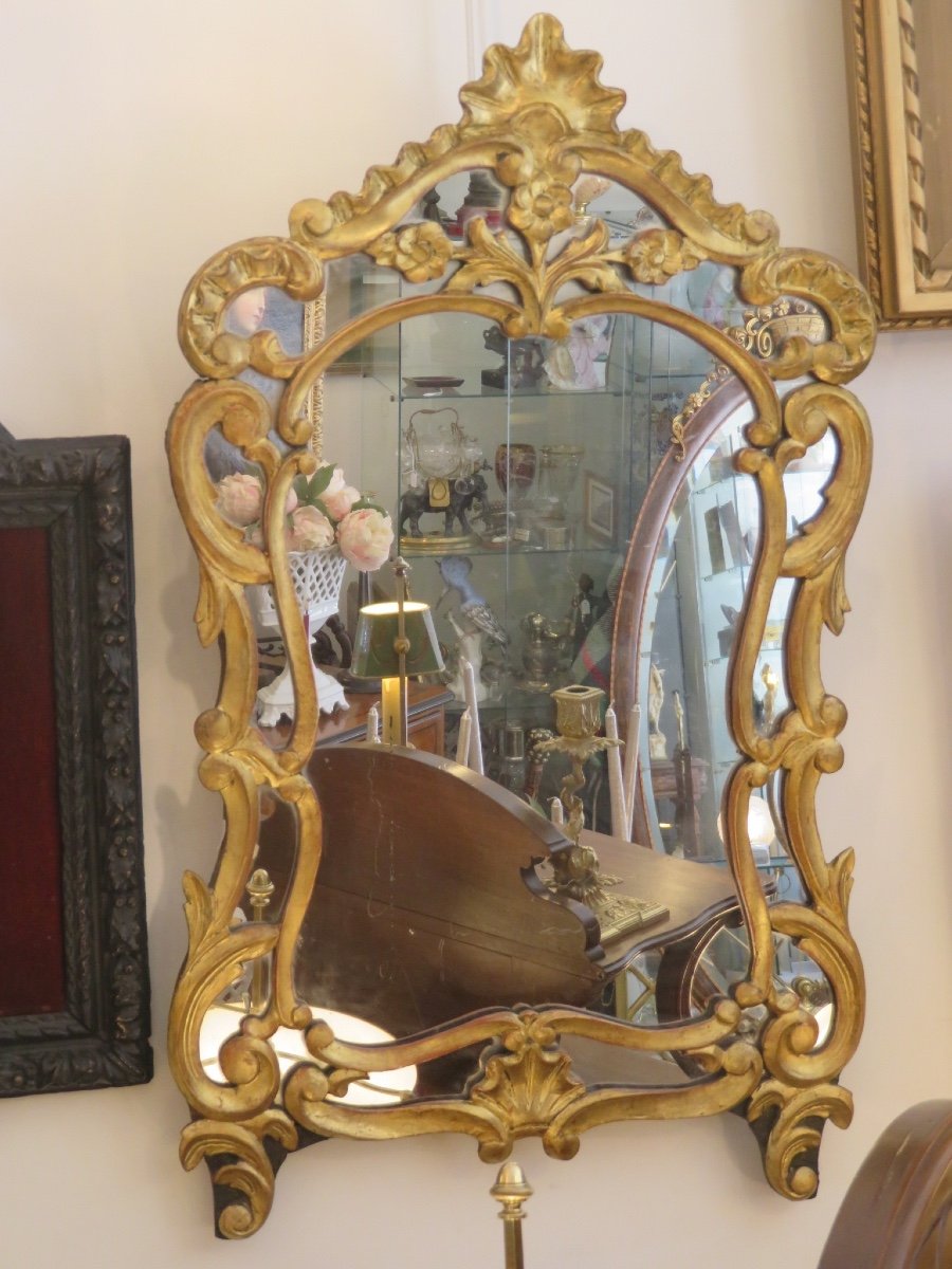 Miroir à parecloses en bois sculpté et doré  ,  (Hauteur 85 cm )  XIX ème-photo-7