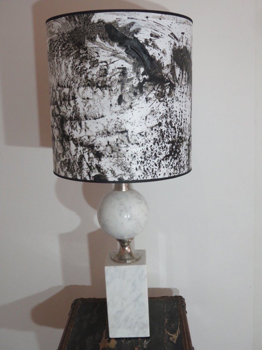 Pied de lampe en marbre dans le goût de Philippe Barbier années 1970-photo-2