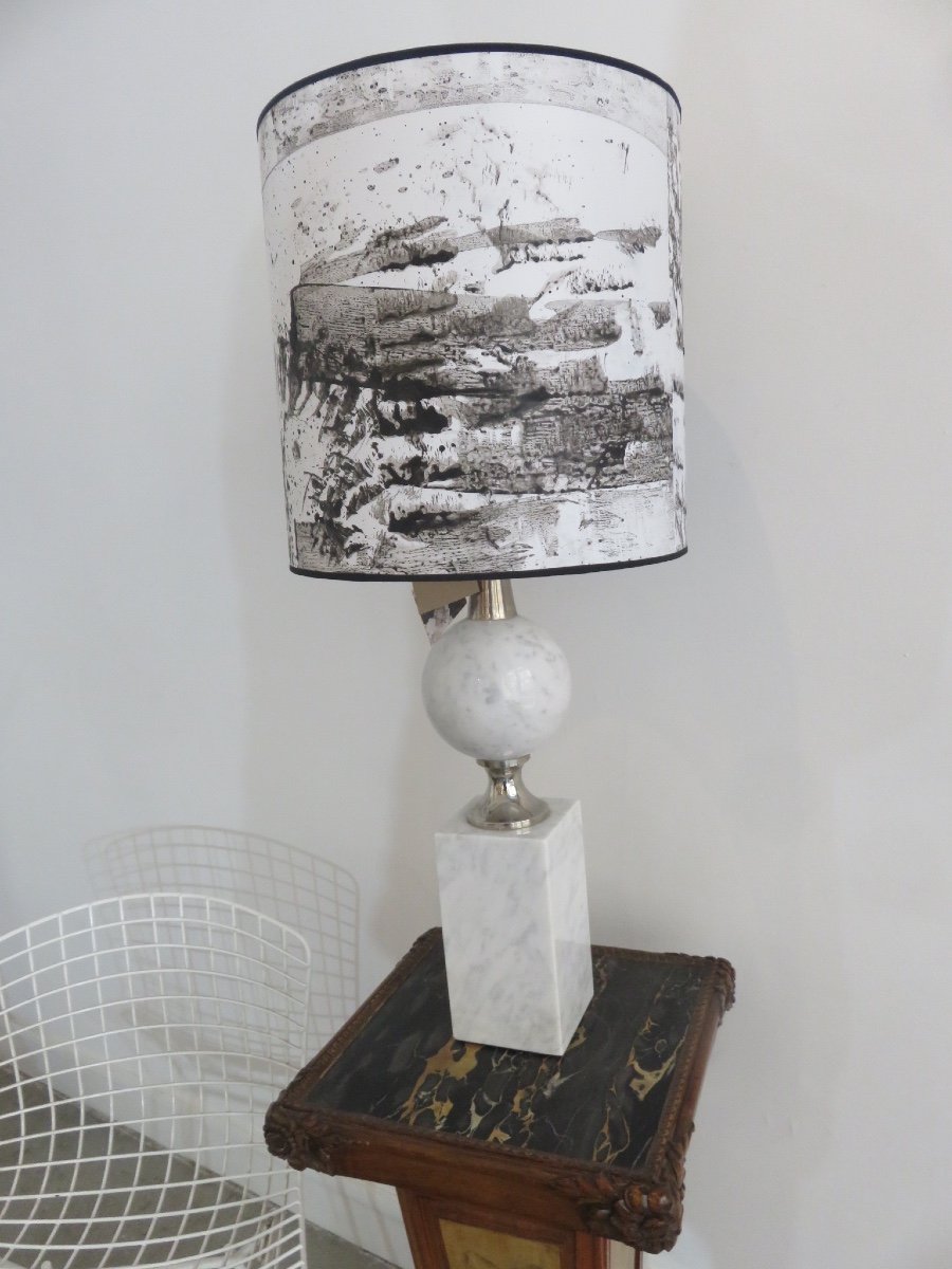 Pied de lampe en marbre dans le goût de Philippe Barbier années 1970-photo-6