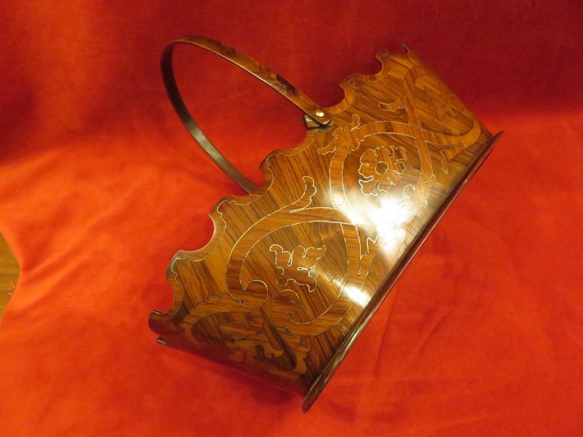 Tableware Object By R. Magnin Lyon, Decorative Basket In Wood And Brass 19th Century-photo-6