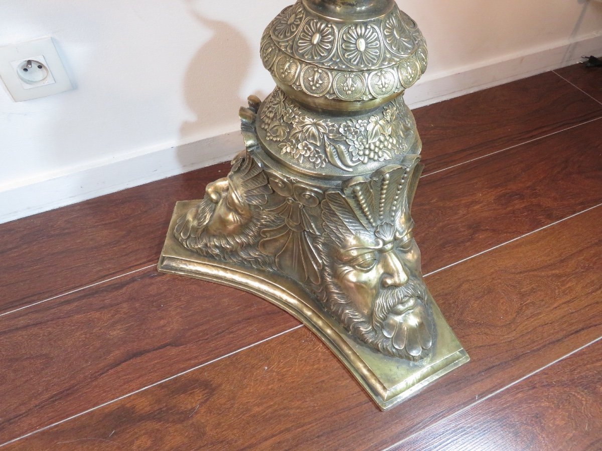 Sellette En Bronze à Décor De Trois Têtes d'Homme , Hauteur : 1,12 m de style Napoléon III , début XX ème -photo-3