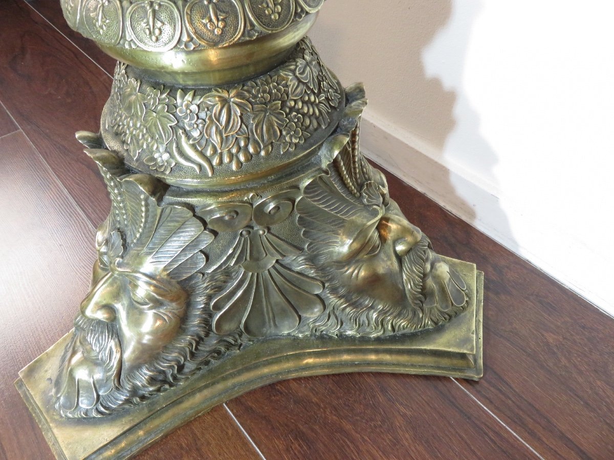 Sellette En Bronze à Décor De Trois Têtes d'Homme , Hauteur : 1,12 m de style Napoléon III , début XX ème -photo-2