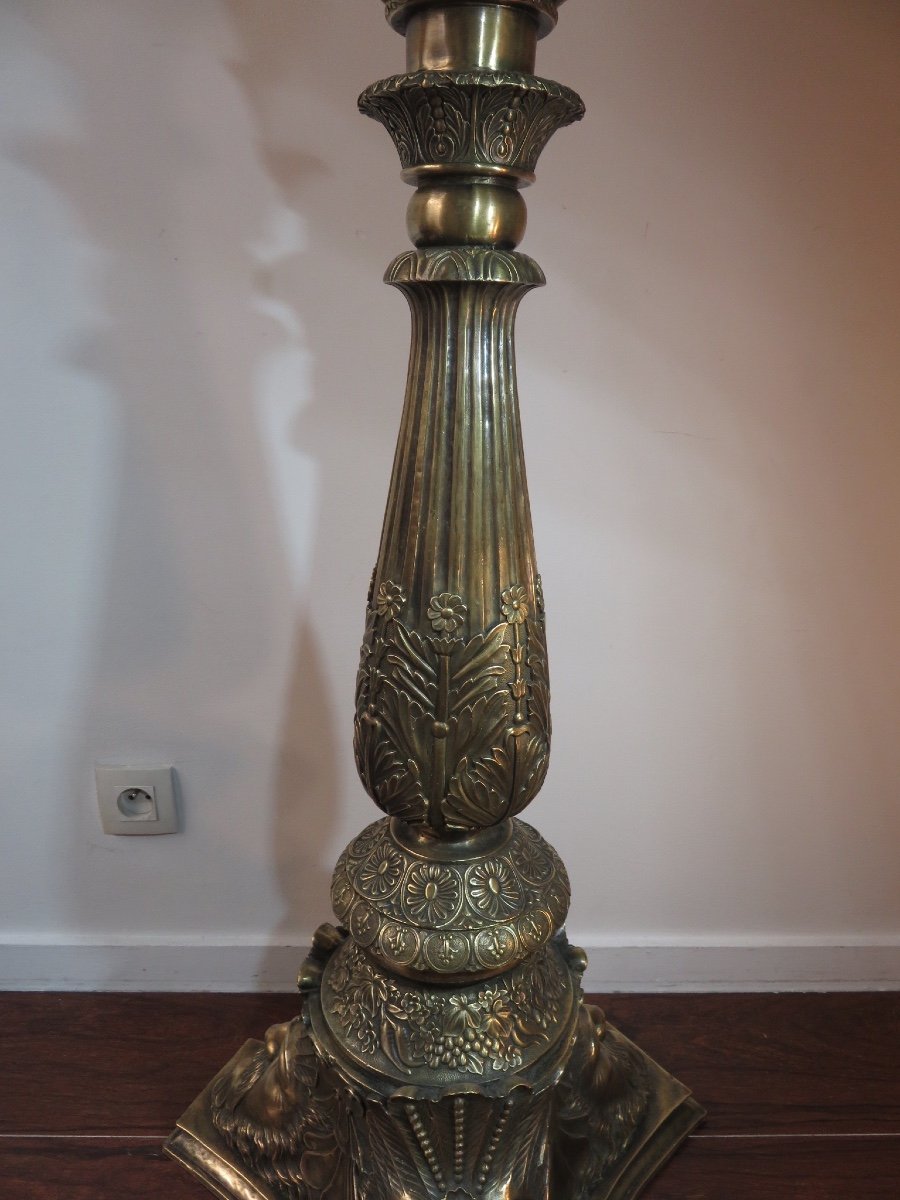 Sellette En Bronze à Décor De Trois Têtes d'Homme , Hauteur : 1,12 m de style Napoléon III , début XX ème -photo-4