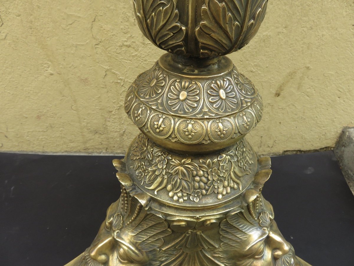 Sellette En Bronze à Décor De Trois Têtes d'Homme , Hauteur : 1,12 m de style Napoléon III , début XX ème -photo-5