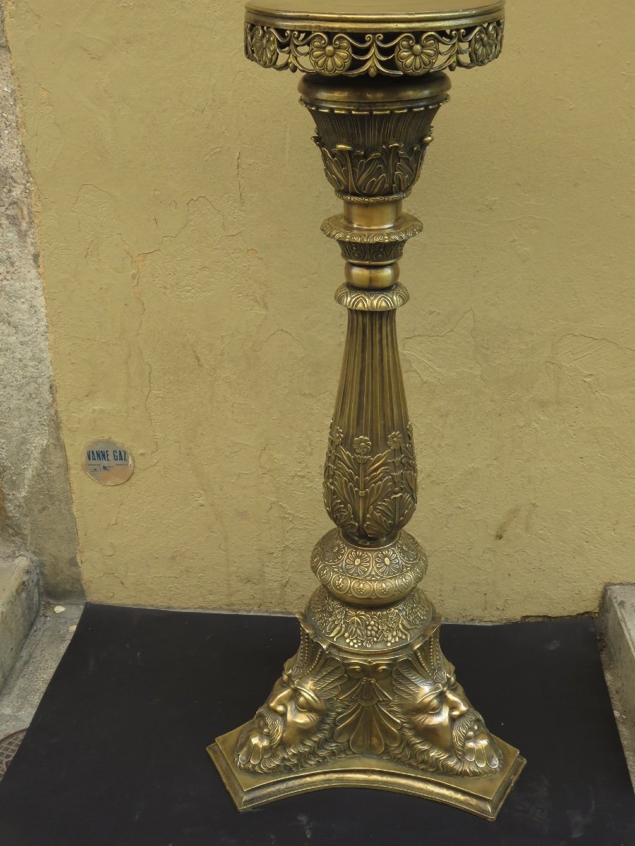 Bronze Bolster Decorated With Three Napoleon III Style Man Heads, Early 20th Century-photo-6