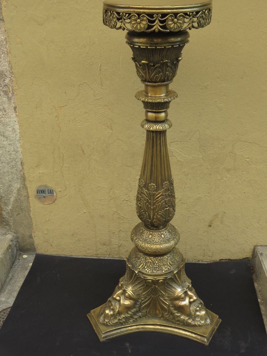 Sellette En Bronze à Décor De Trois Têtes d'Homme , Hauteur : 1,12 m de style Napoléon III , début XX ème -photo-6