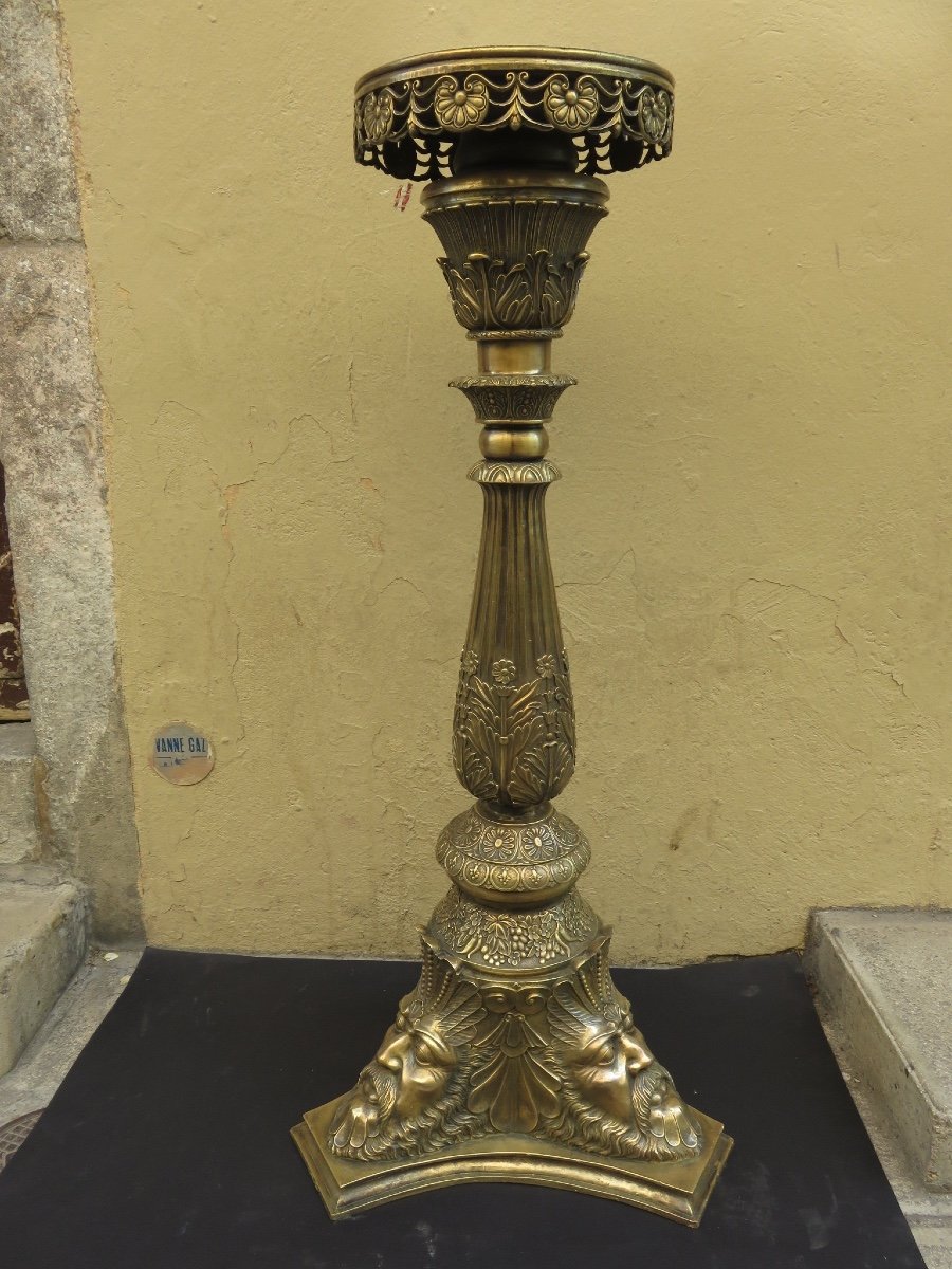 Sellette En Bronze à Décor De Trois Têtes d'Homme , Hauteur : 1,12 m de style Napoléon III , début XX ème 