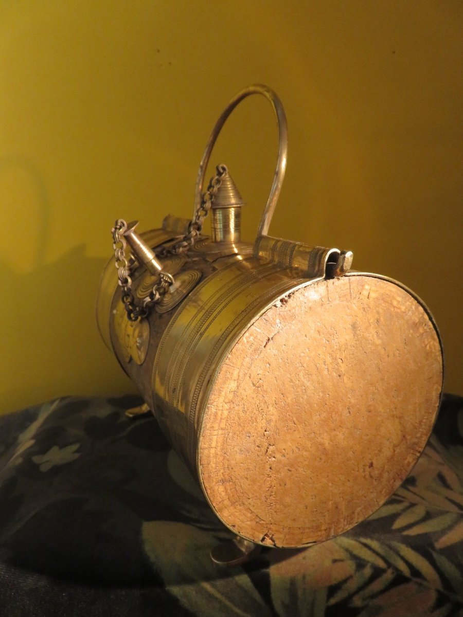 Object Of Curiosity, Folk Art: Catalan Water Bottle In Cork And Brass-photo-4