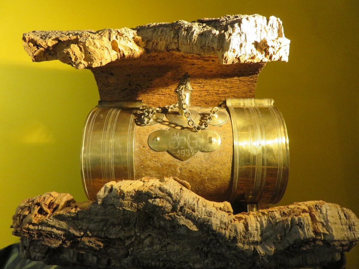 Object Of Curiosity, Folk Art: Catalan Water Bottle In Cork And Brass-photo-6
