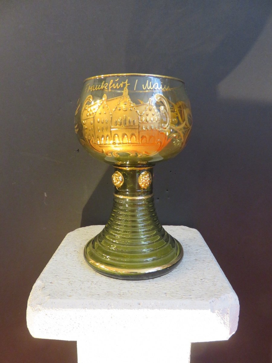 Two Alsatian White Wine Glasses In Fine Gold-plated Crystal-photo-3