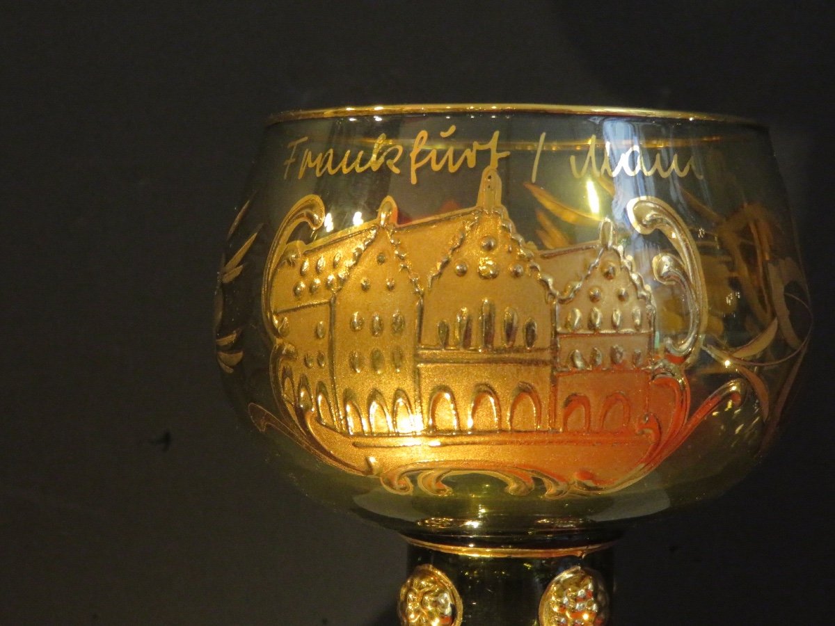 Two Alsatian White Wine Glasses In Fine Gold-plated Crystal-photo-3