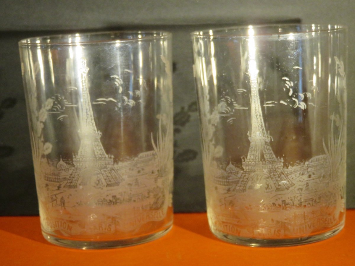 6 gobelets soufflés et gravés commémoratifs de l'exposition Universelle de paris en 1889 -photo-5