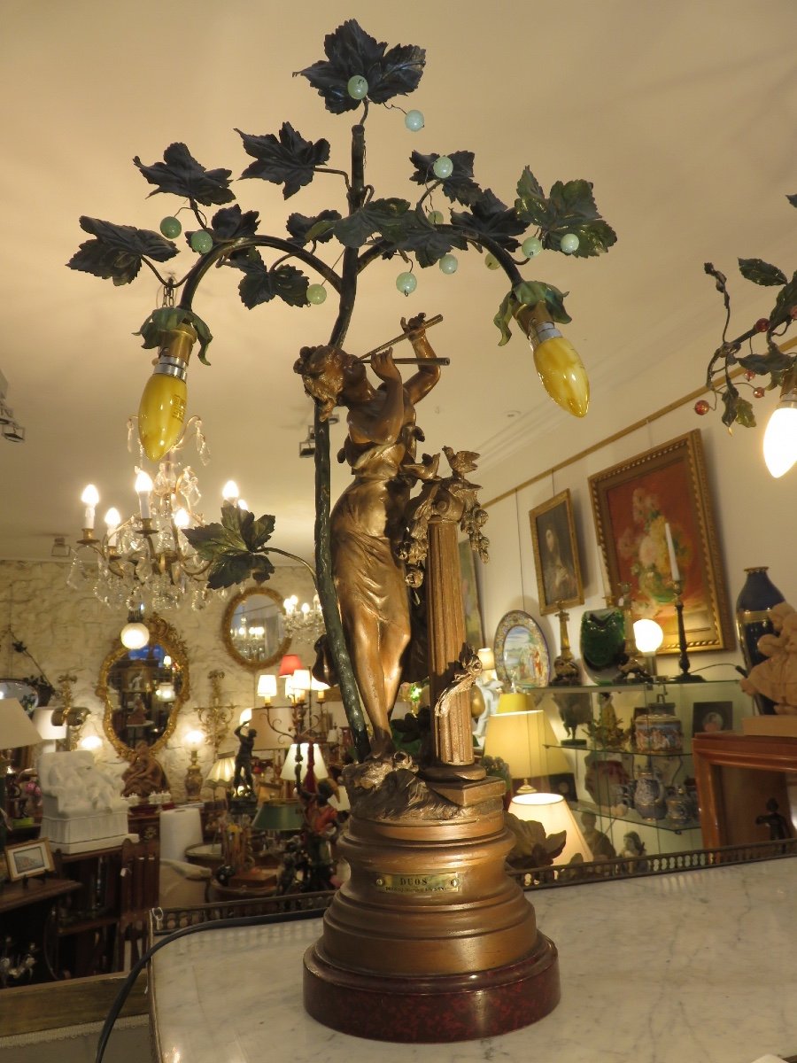 Two Large Art Nouveau Lamps (70 And 64 Cm), In Regula, Signed By Auguste Moreau 1834-1917-photo-7