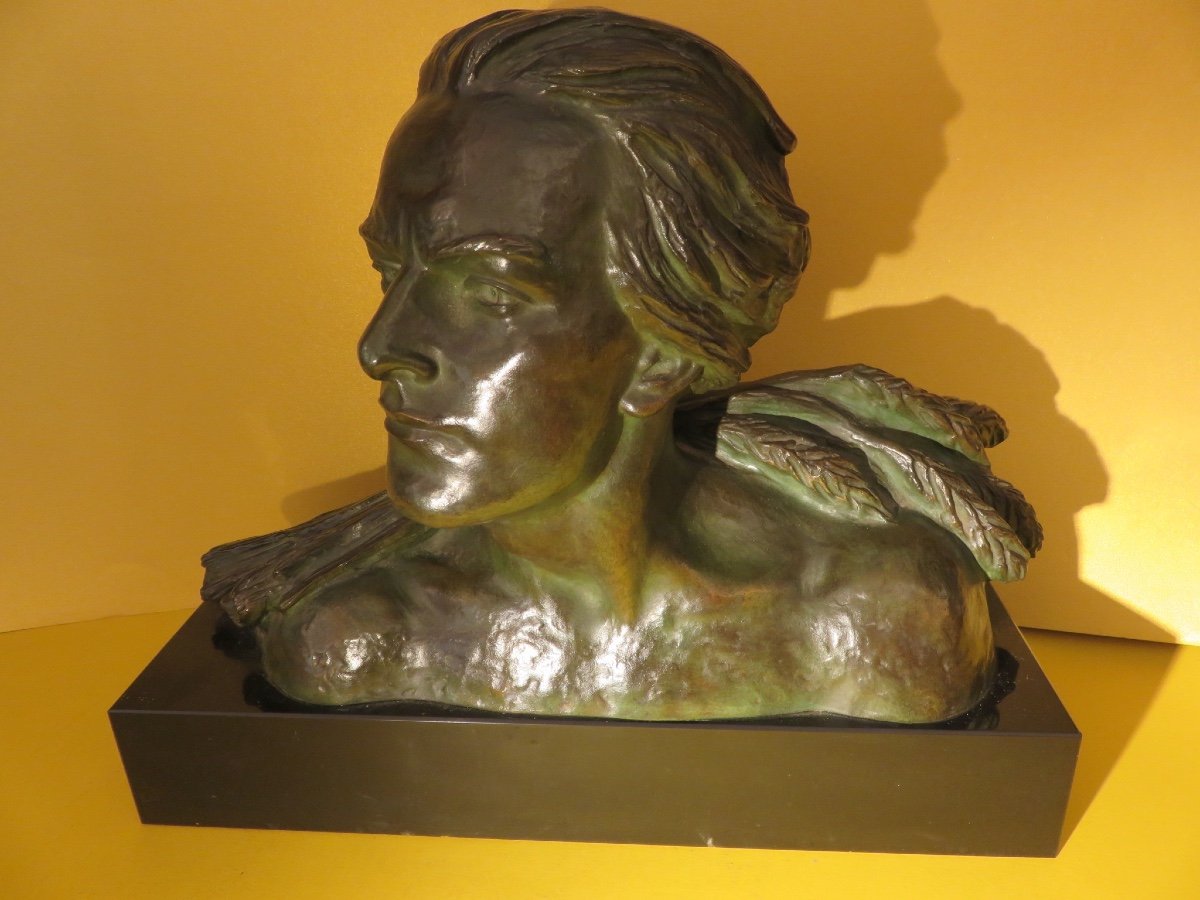Art Deco Bronze By Alexandre Ouline, Bust Of A Man, Fondeur Patrouilleau-photo-4