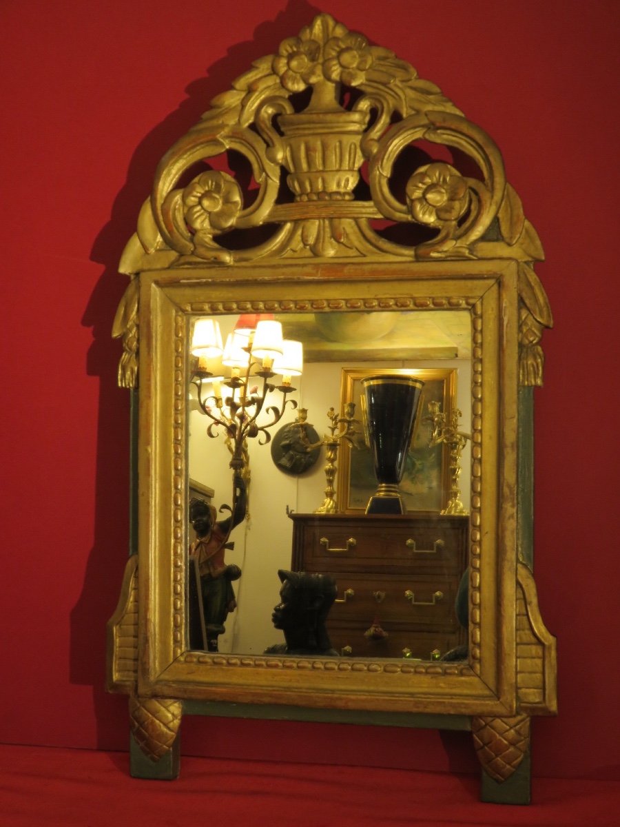 Small Mirror In Gilded Wood, Louis XVI Style Mercury Glass-photo-4