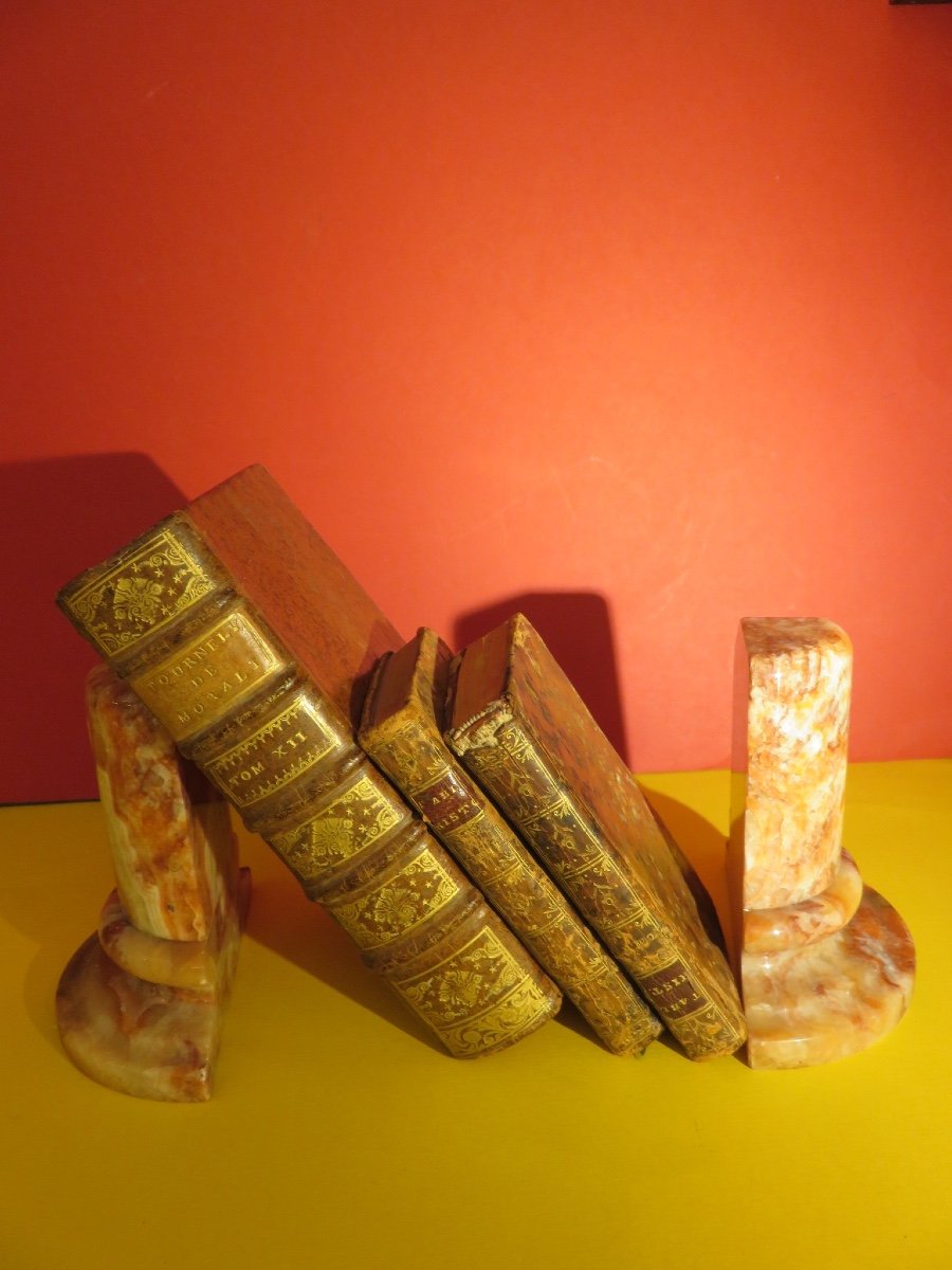 Paire de serre livres en marbre rosé figurant des colonnes XXème-photo-6