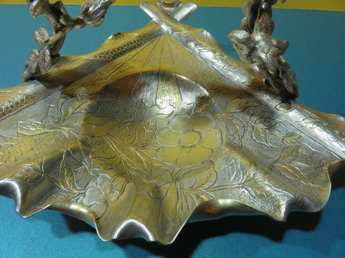 Empty Pockets In The Shape Of A Fan, In Bronze With Double Golden And Silver Art Nouveau Patina-photo-2
