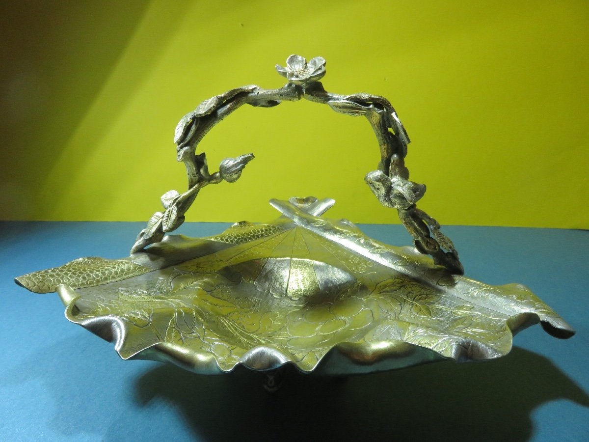 Empty Pockets In The Shape Of A Fan, In Bronze With Double Golden And Silver Art Nouveau Patina-photo-4