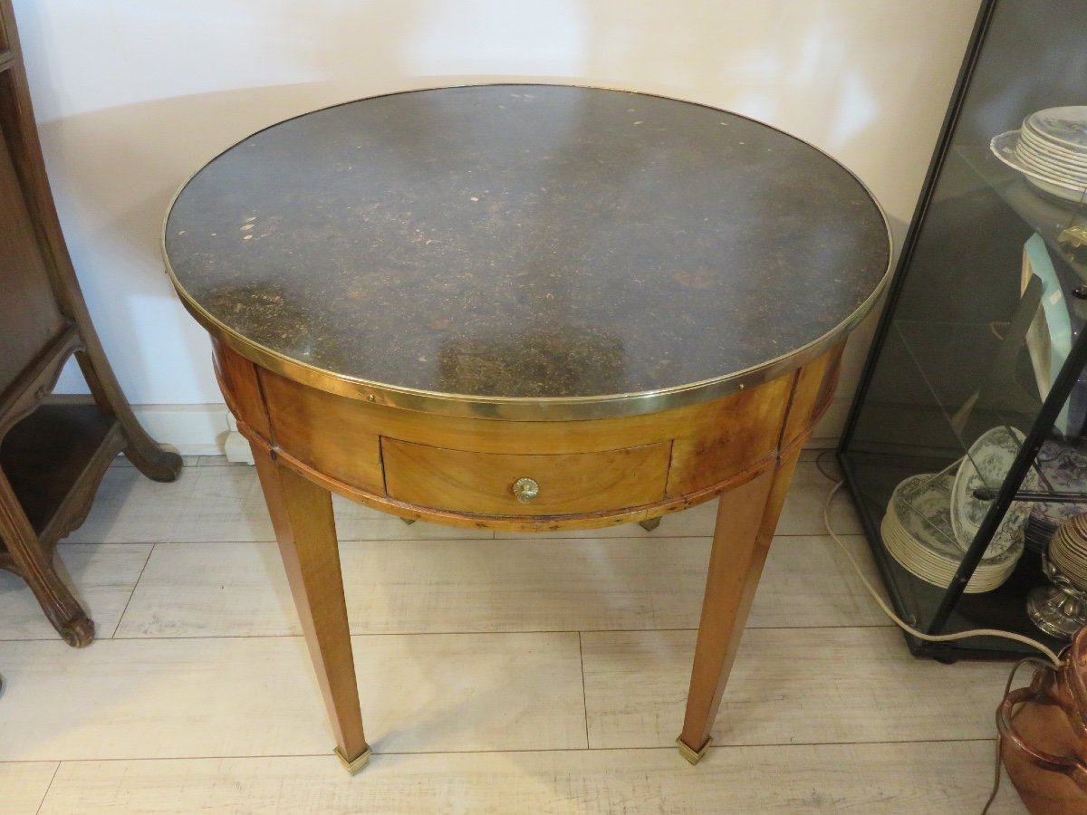 Hot Water Bottle Table In Walnut, Top In Black Stone From Tournai, Early 19th Century-photo-2