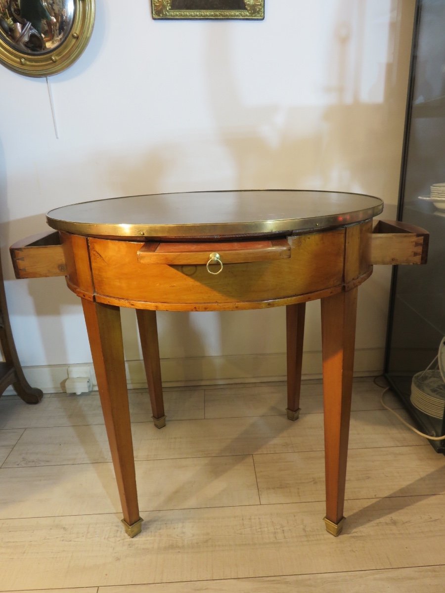 Hot Water Bottle Table In Walnut, Top In Black Stone From Tournai, Early 19th Century-photo-3