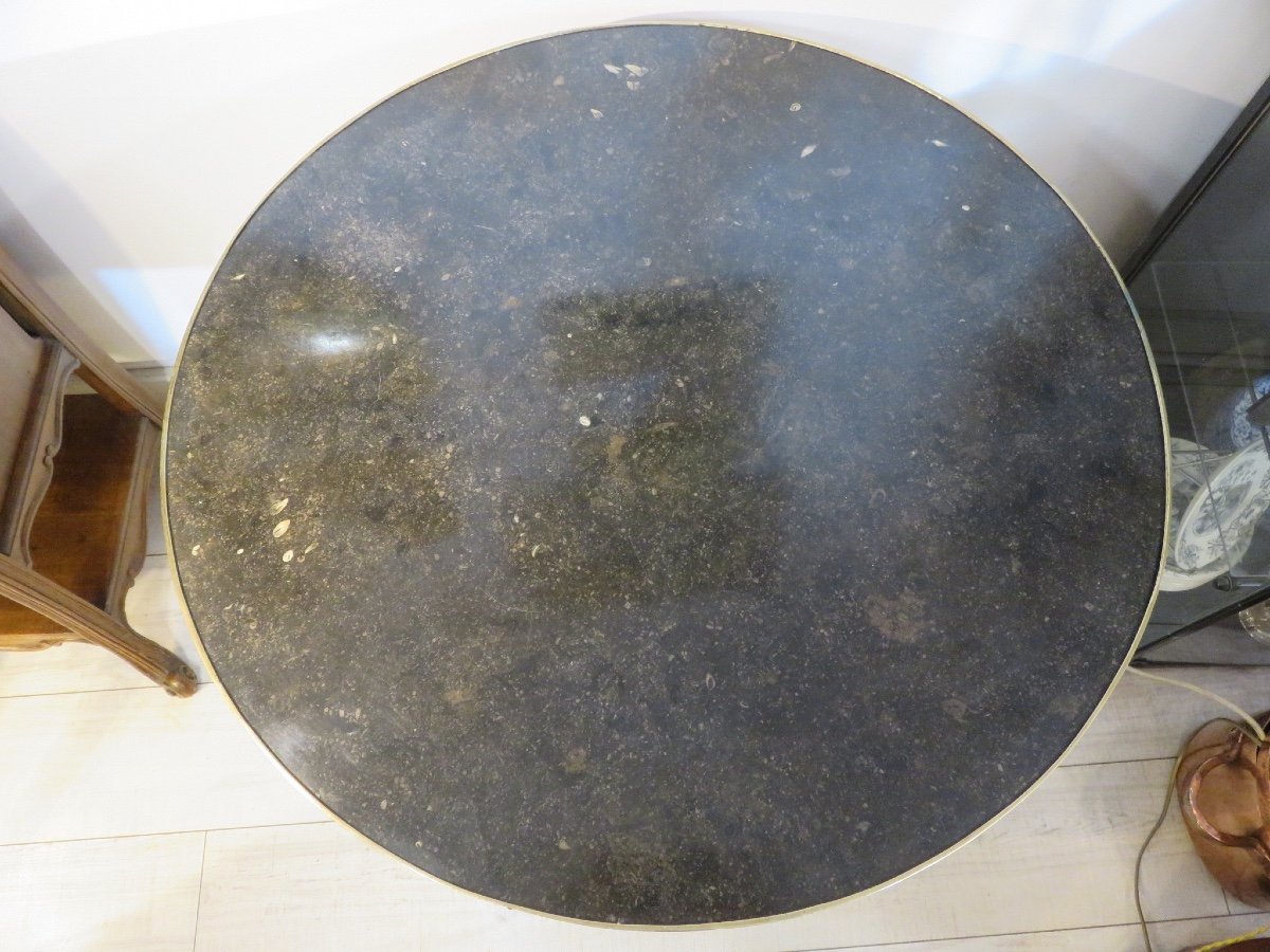 Hot Water Bottle Table In Walnut, Top In Black Stone From Tournai, Early 19th Century-photo-4