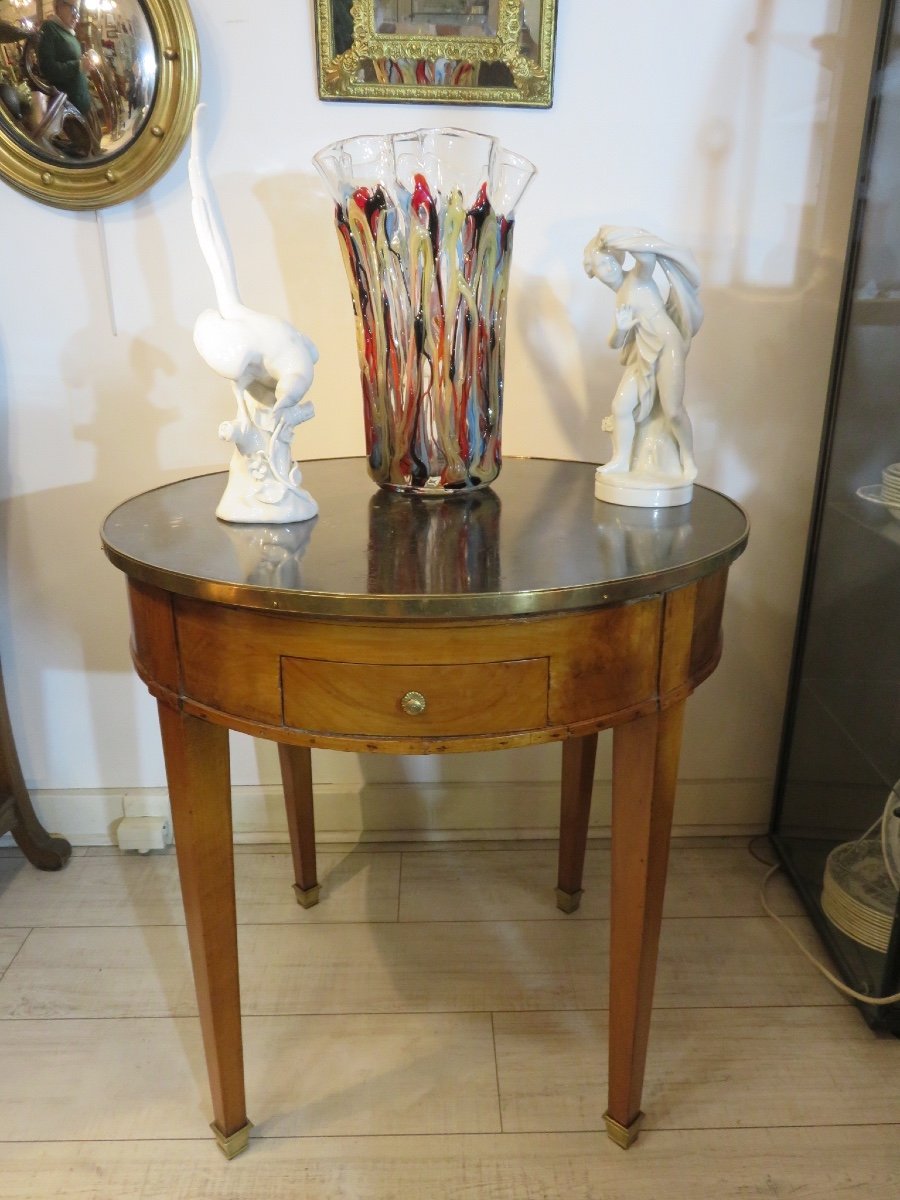 Hot Water Bottle Table In Walnut, Top In Black Stone From Tournai, Early 19th Century-photo-6