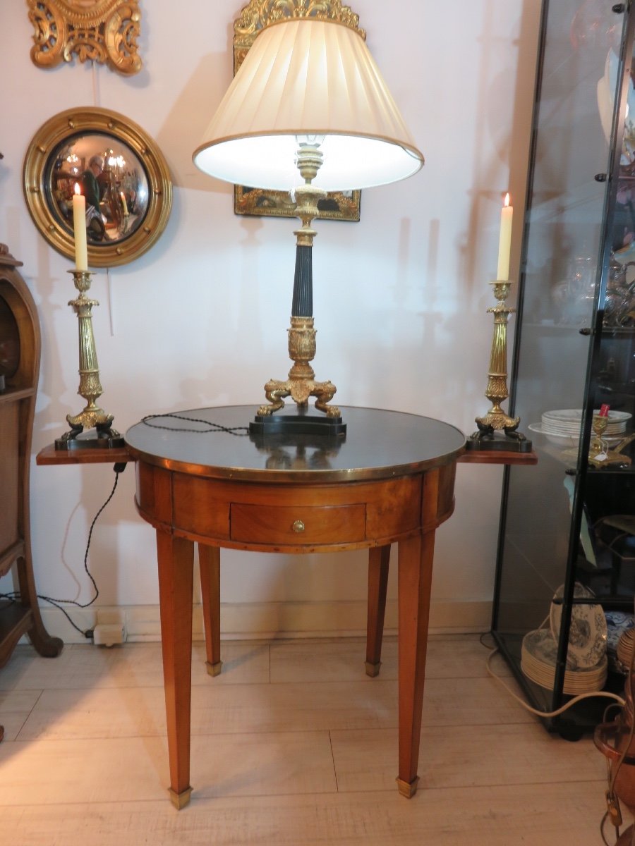 Hot Water Bottle Table In Walnut, Top In Black Stone From Tournai, Early 19th Century-photo-7