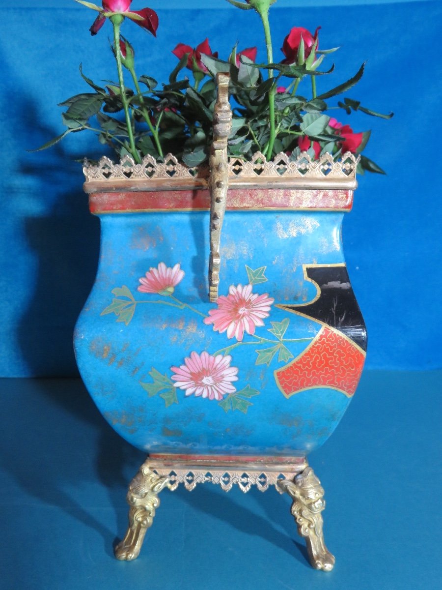 Jardinière en Porcelaine à Décor Japonisant ,monture Et Pieds En Bronze Doré  Ep : Napoléon III-photo-4