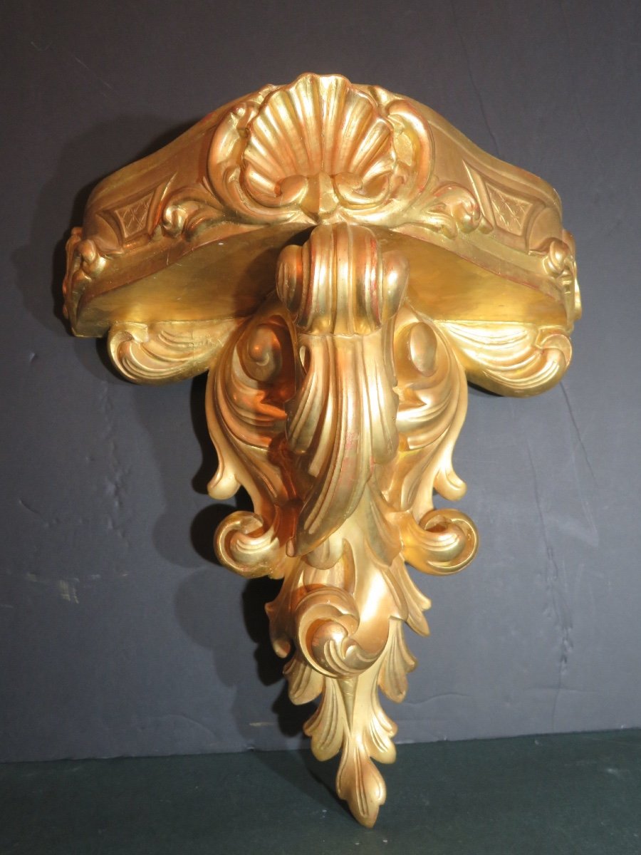 Grande jardinière  d'applique formant console, en bois sculpté doré , de style Baroque fin XIX -photo-7