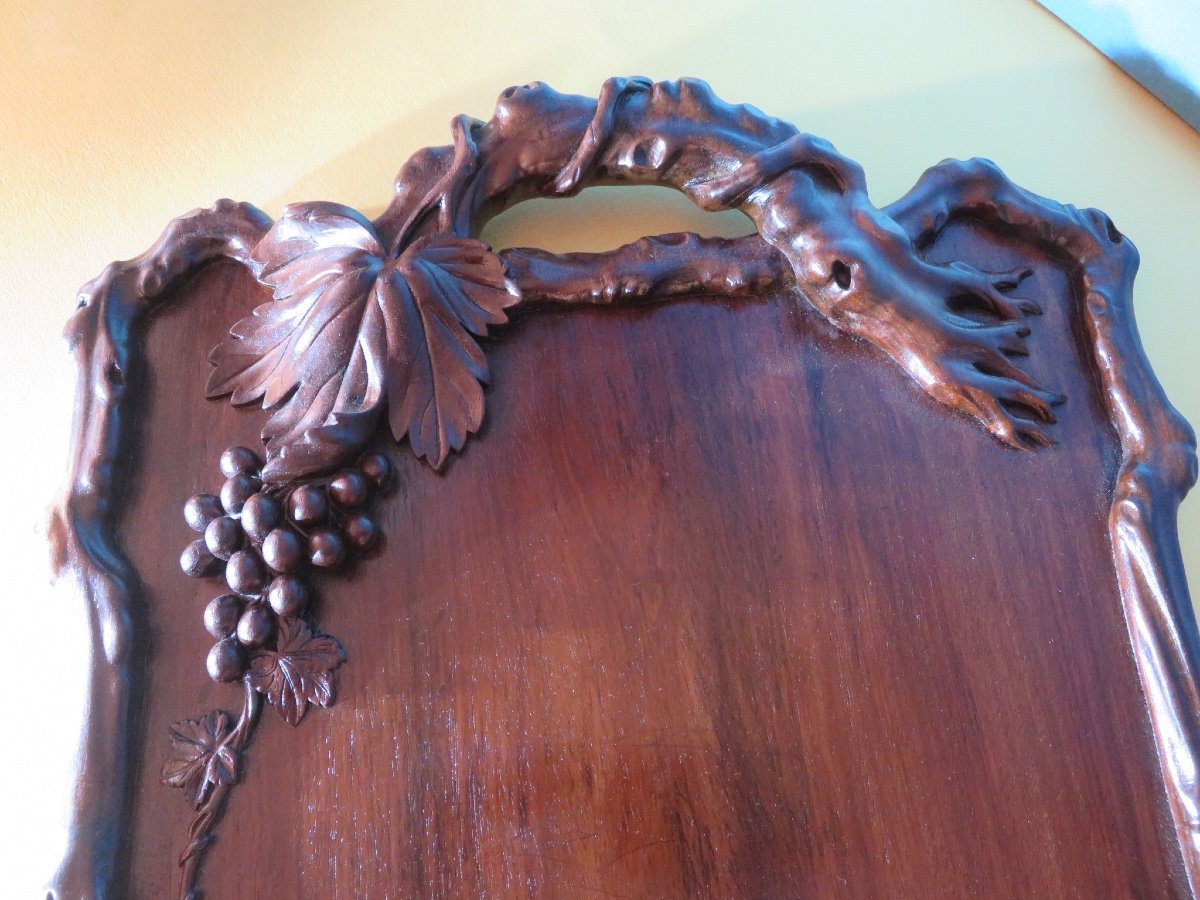 Solid Mahogany Tray With 19th Century Vine Theme-photo-4
