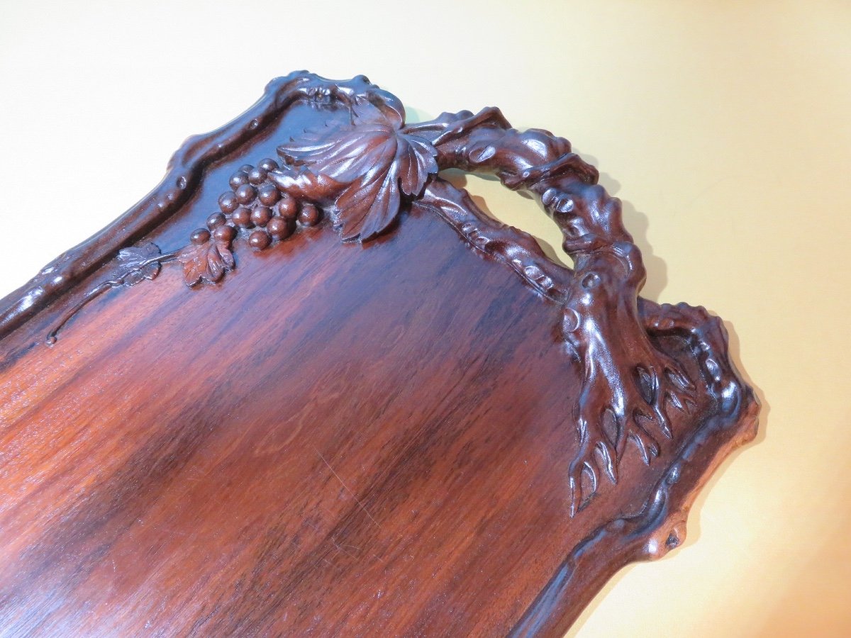 Solid Mahogany Tray With 19th Century Vine Theme-photo-5