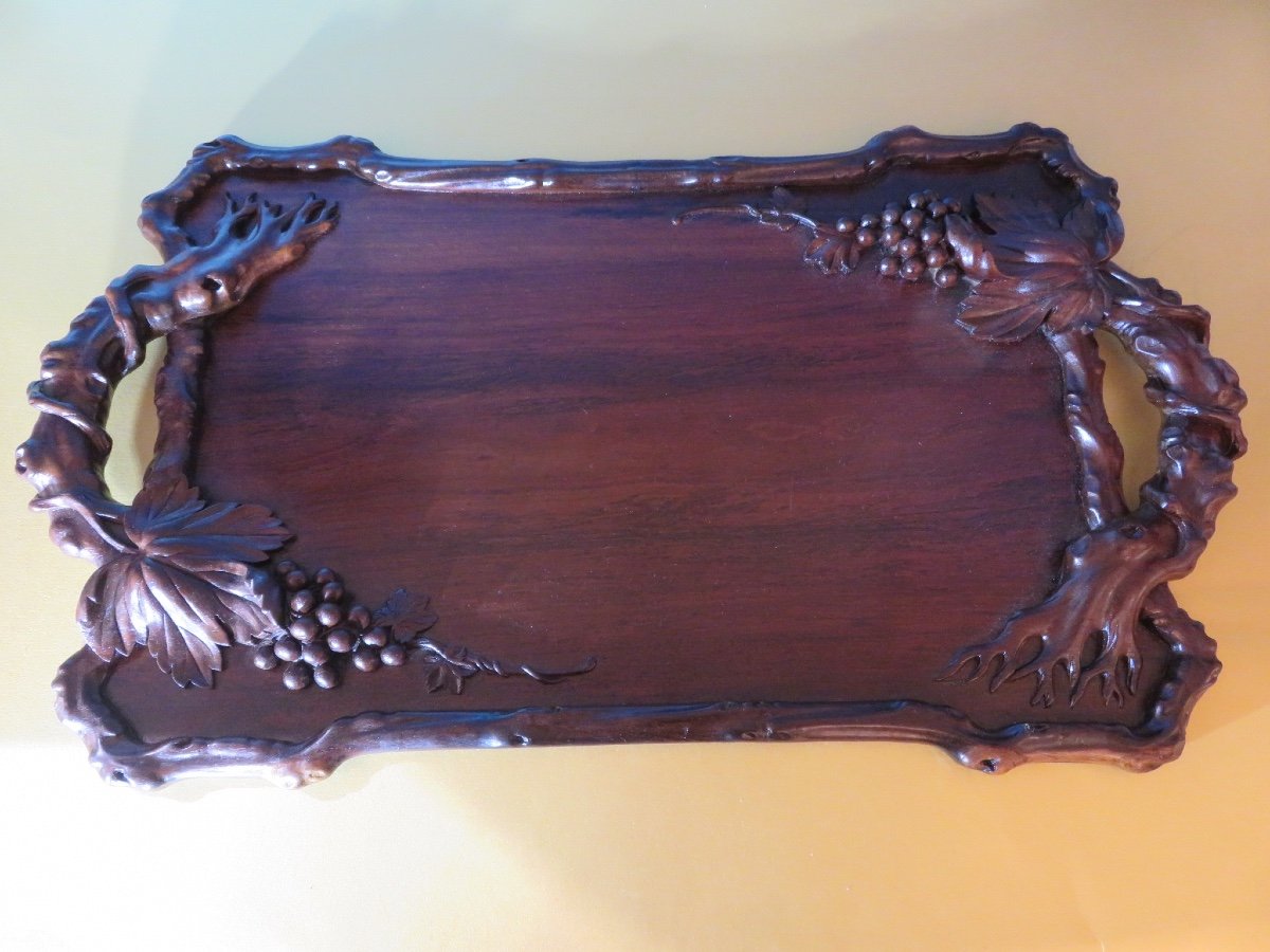 Solid Mahogany Tray With 19th Century Vine Theme-photo-8