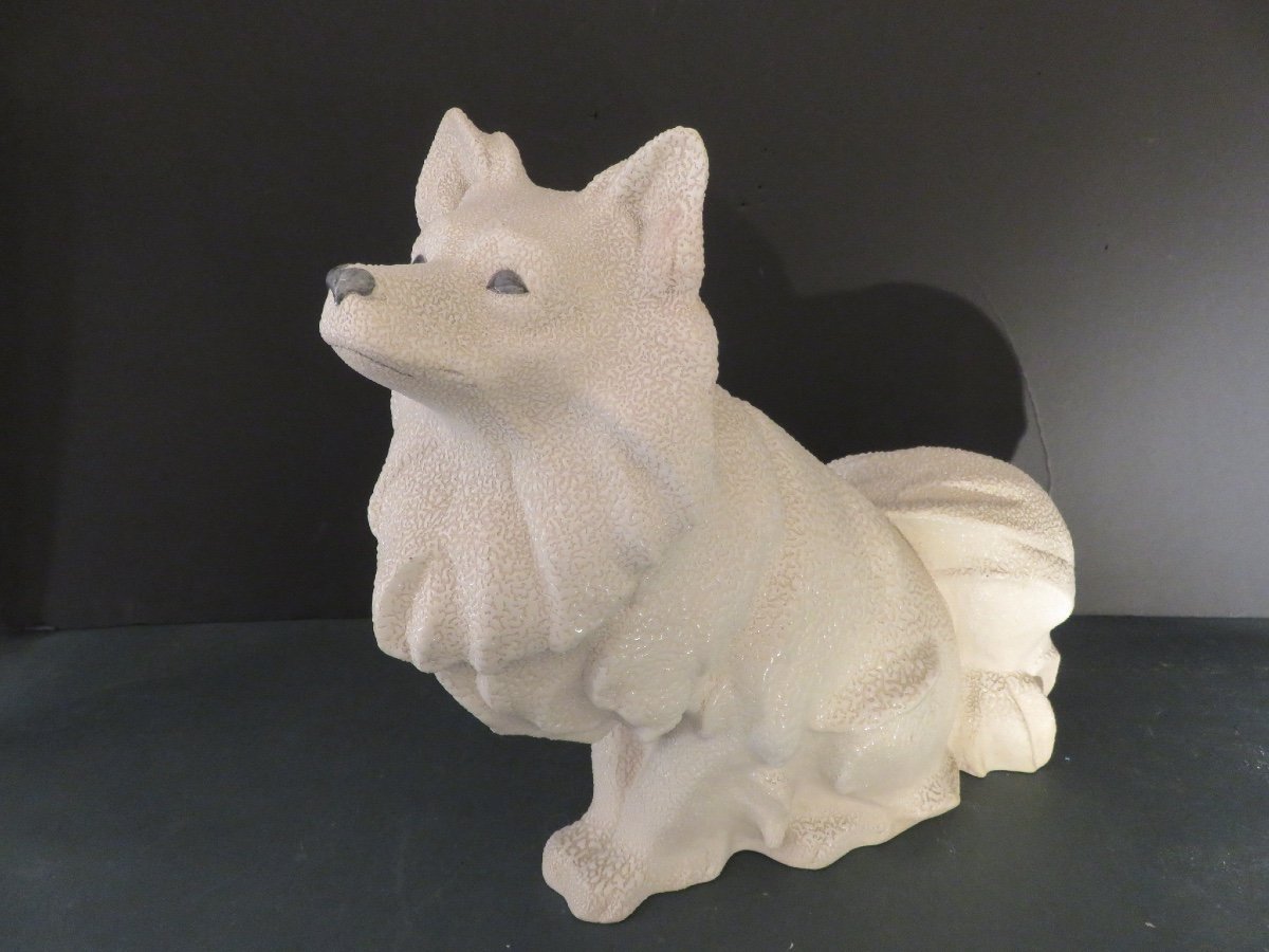 Pomeranian Loulou: Spitz In “crispée” White Ceramic, Vinsare Manufacture In Sèvres -photo-1
