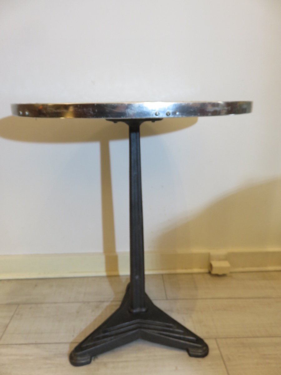 Bistro Pedestal Table With The Inscription Of The Motto Of Olympique De Marseille: Straight To The Goal -photo-3