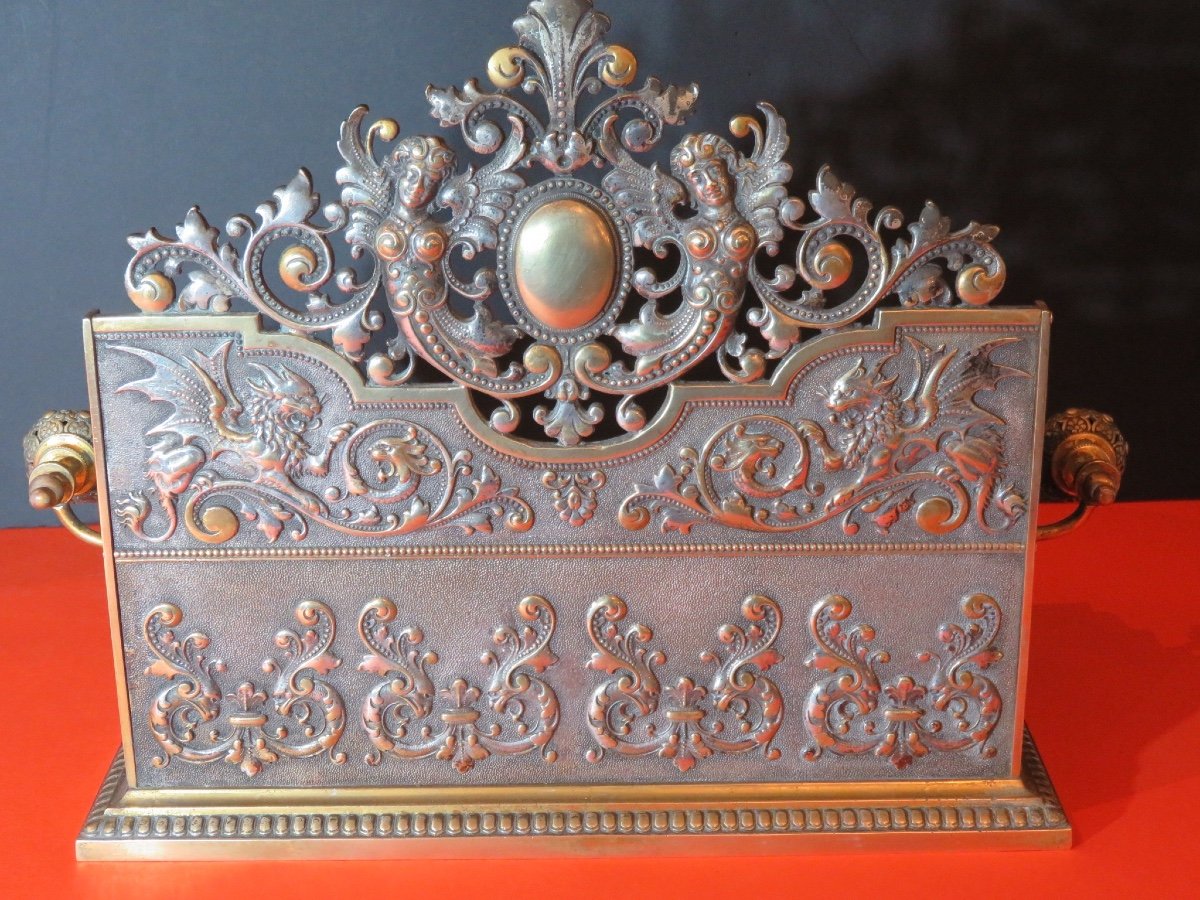 Porte courrier en bronze à double patine aux motifs de dragons et de gorgone XIX ème -photo-2