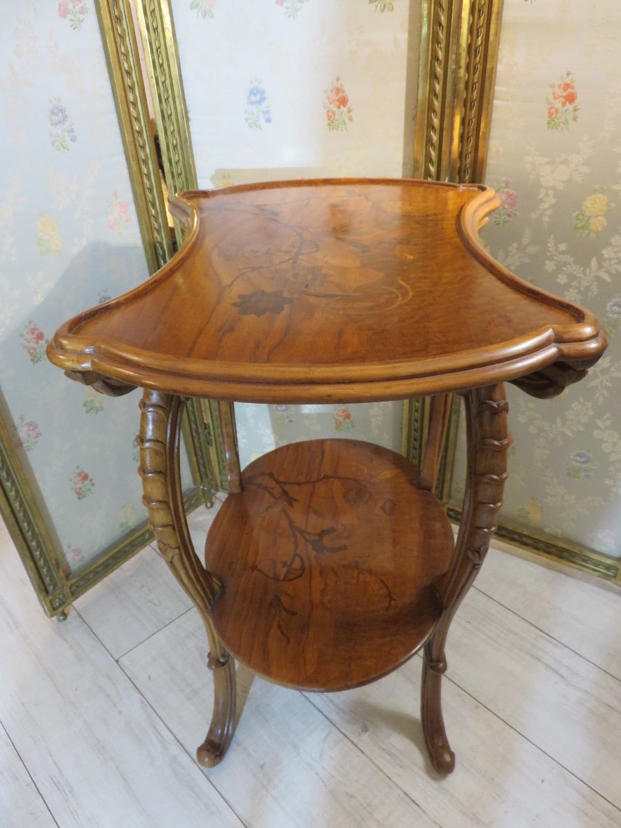 Table, Pedestal Table, With Double Trays, Art Nouveau Period In Marquetry -photo-1