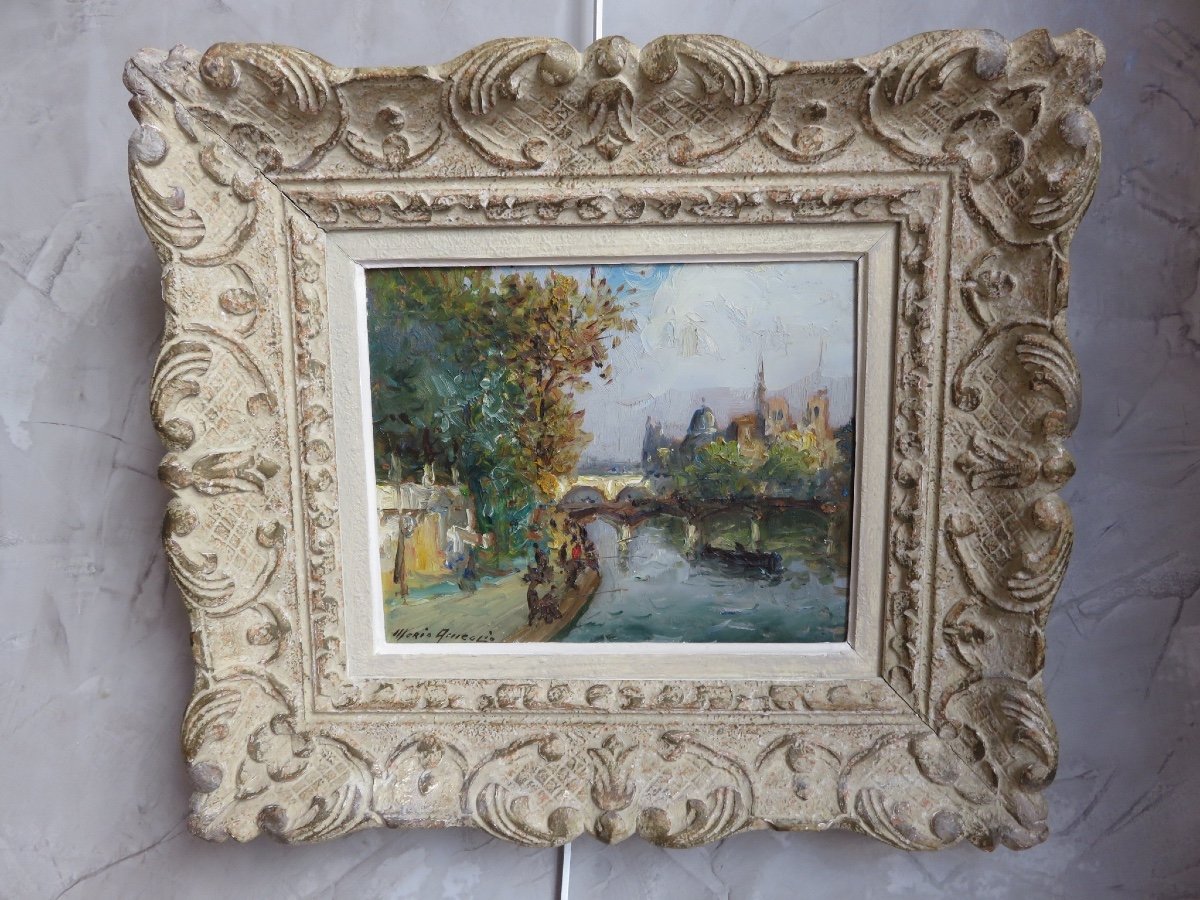 Mério Ameglio (1897 - 1970) Fishermen On The Banks Of The Seine And View On Notre Dame-photo-7