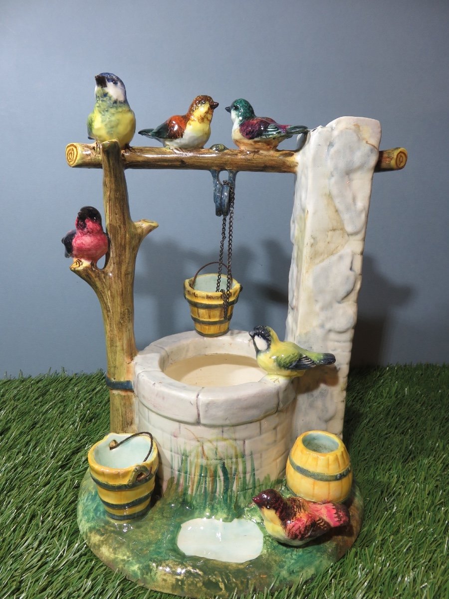 Delphin Massier ( 1836 - 1907 )  Jardinière :  Le Puit Aux Oiseaux Signé Sous La Pièce 