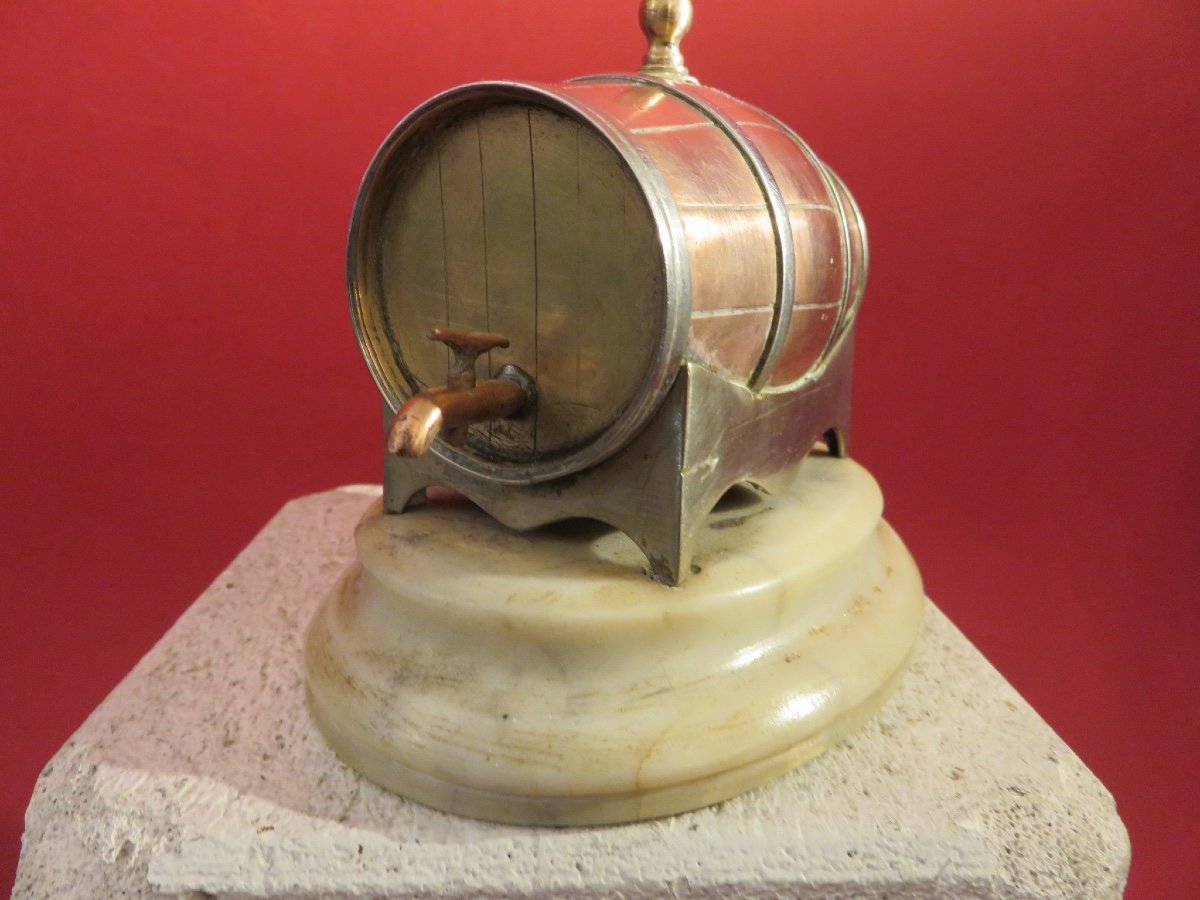Paperweight, Brass Curiosity Object, Barrel-shaped, Mounted On Marble Base-photo-4