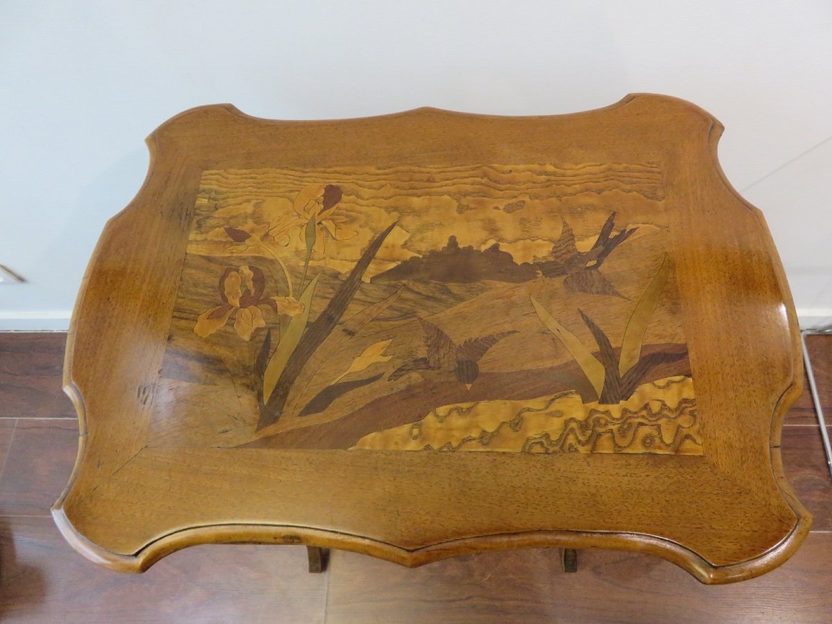 Série de quatre tables gigognes époque  Art Nouveau ,1900 , marquetées  : les quatre saisons -photo-2