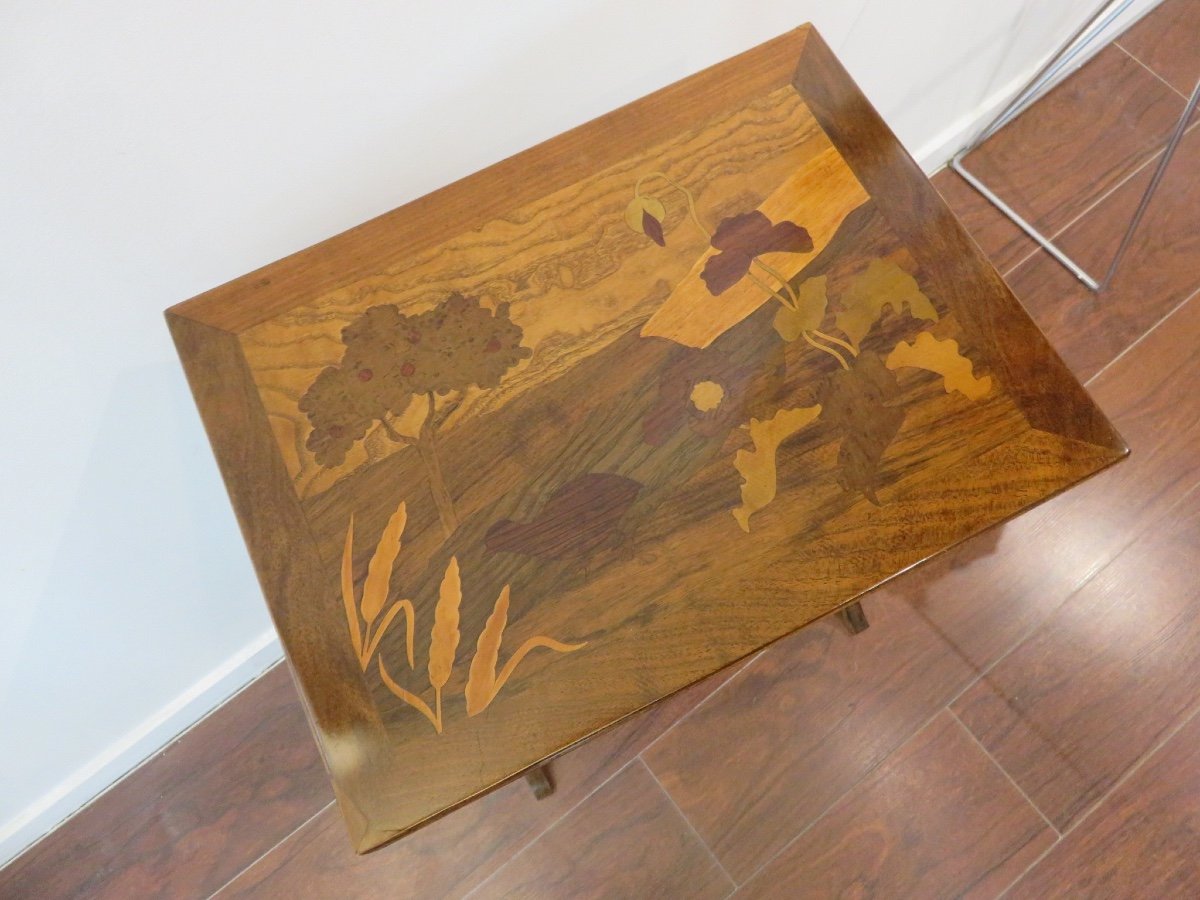 Série de quatre tables gigognes époque  Art Nouveau ,1900 , marquetées  : les quatre saisons -photo-3