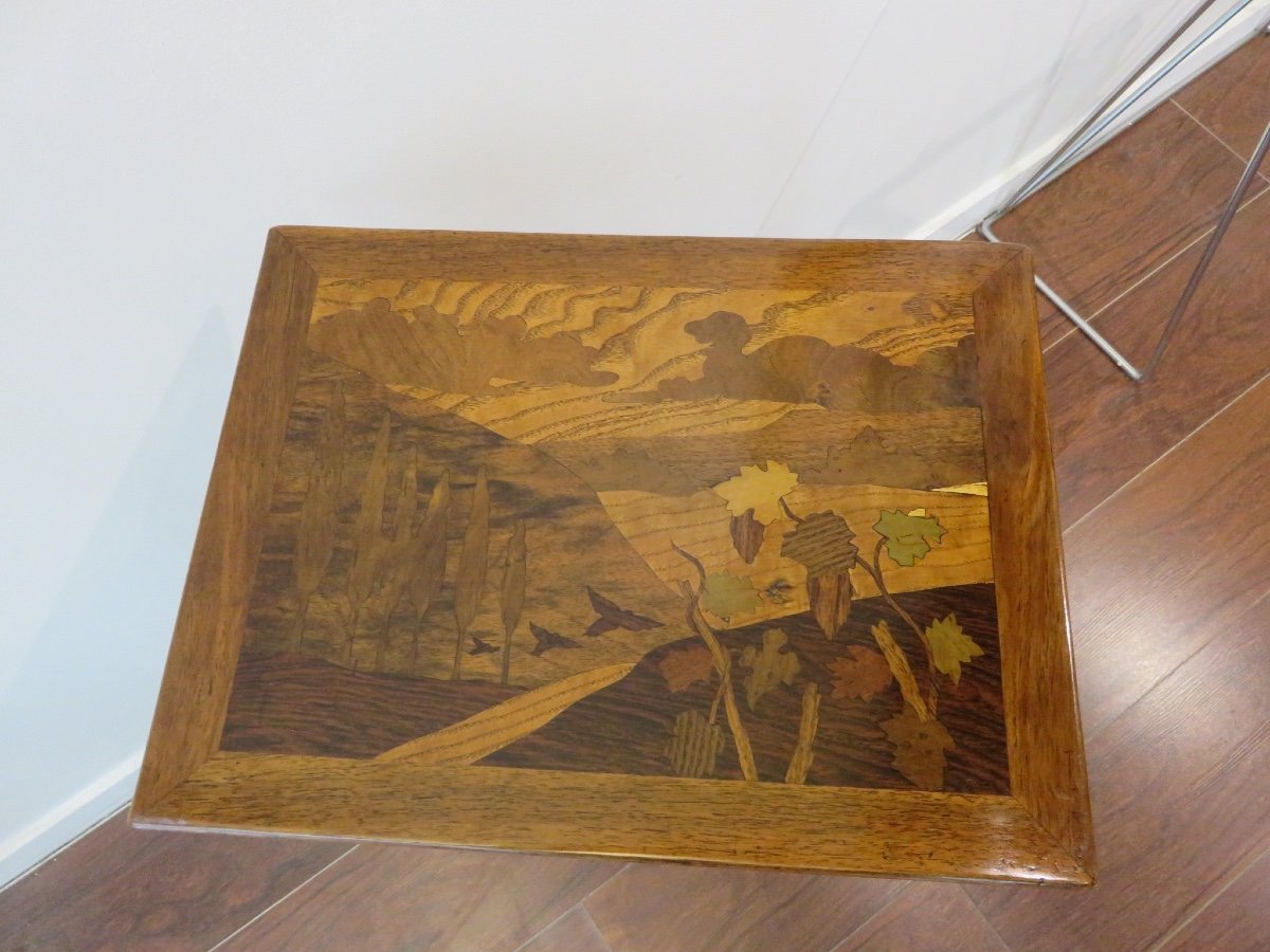 Série de quatre tables gigognes époque  Art Nouveau ,1900 , marquetées  : les quatre saisons -photo-4