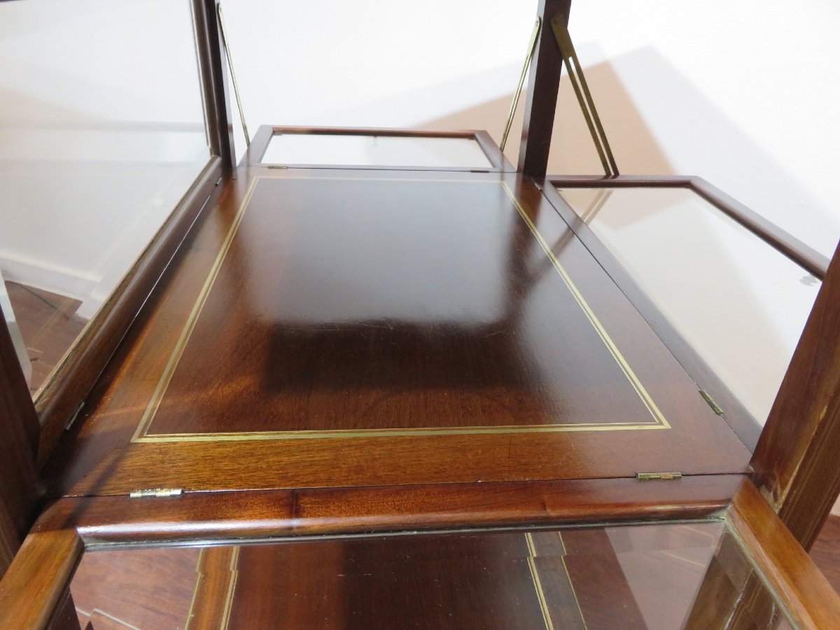 Tea Table Or Sideboard In Brass-plated Mahogany With Four Beveled Glass Flaps, Late 19th Century-photo-6