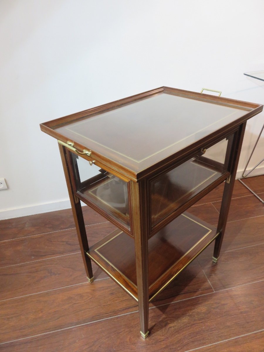 Tea Table Or Sideboard In Brass-plated Mahogany With Four Beveled Glass Flaps, Late 19th Century-photo-8