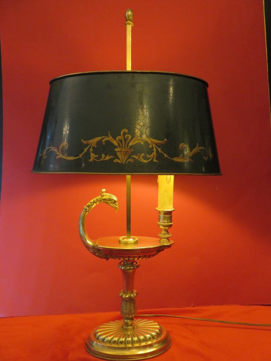 Bouillotte Lamp In Gilded Bronze With Griffin Head 20th Century