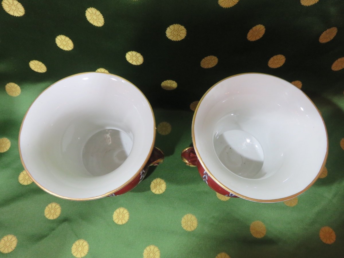 Pair Of Medici-shaped Porcelain Vases With Double Decoration In The Neo-classical 20th Century Style-photo-4