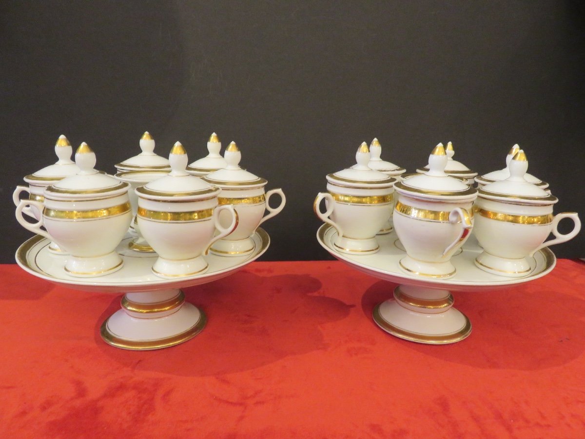 Deux service à crème en porcelaine de Paris ( deux supports ,et douze pots couverts ) XIX ème-photo-4